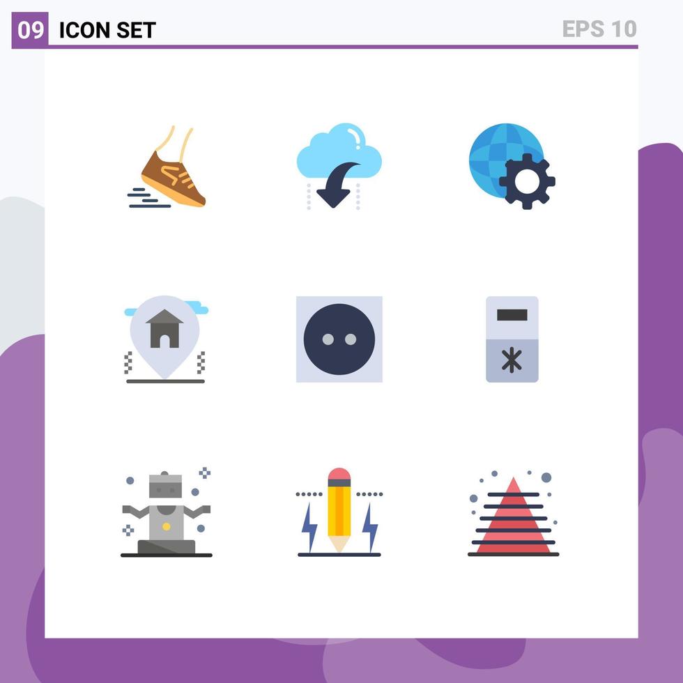 9 Thematic Vector Flat Colors and Editable Symbols of care house arrow home internet Editable Vector Design Elements