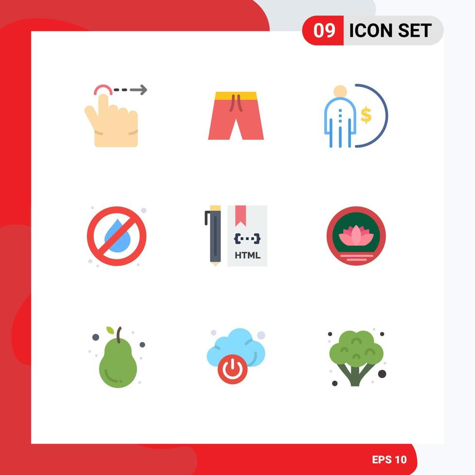 Set of 9 Modern UI Icons Symbols Signs for develop code finance camping no fire Editable Vector Design Elements