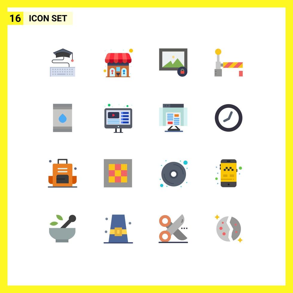 Mobile Interface Flat Color Set of 16 Pictograms of eco fuel lock oil station Editable Pack of Creative Vector Design Elements