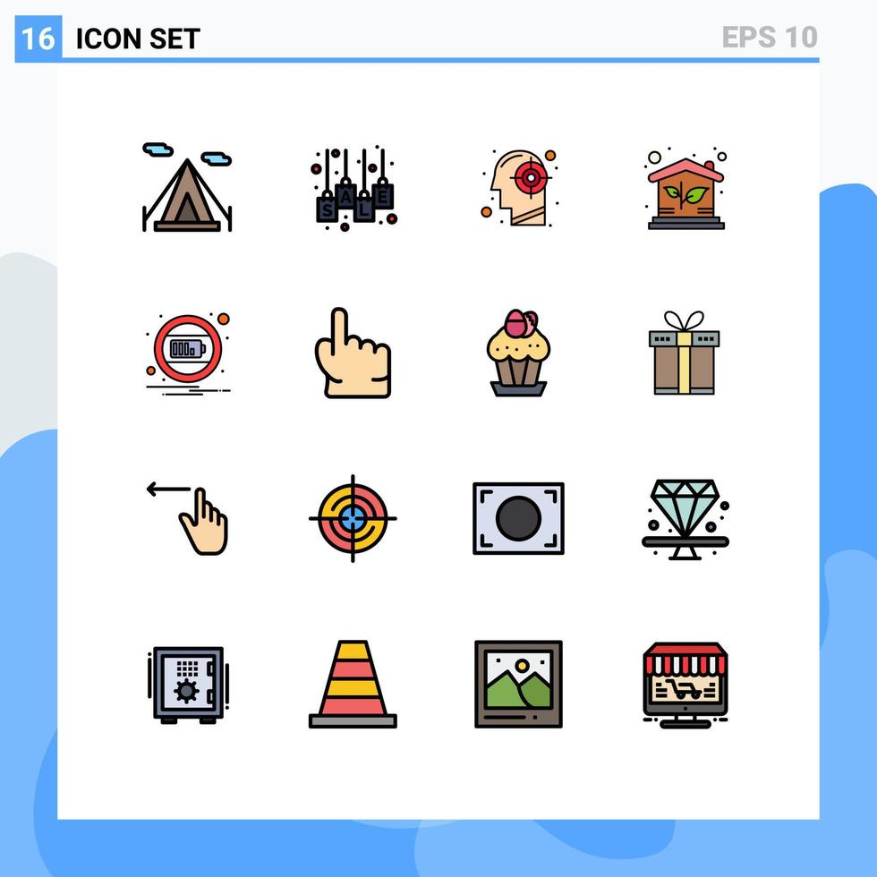 Mobile Interface Flat Color Filled Line Set of 16 Pictograms of battery investment goal house success Editable Creative Vector Design Elements