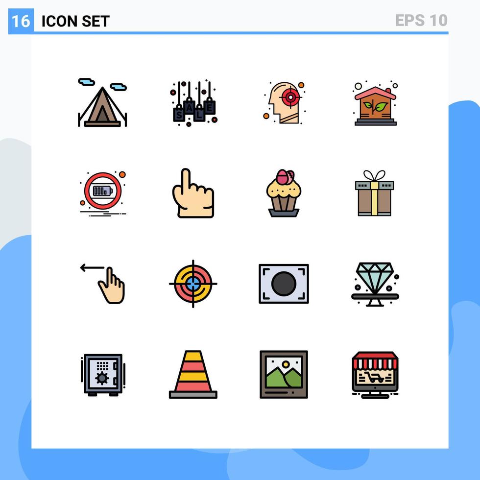 conjunto de líneas llenas de color plano de interfaz móvil de 16 pictogramas de la meta de inversión de la batería éxito de la casa elementos de diseño de vectores creativos editables