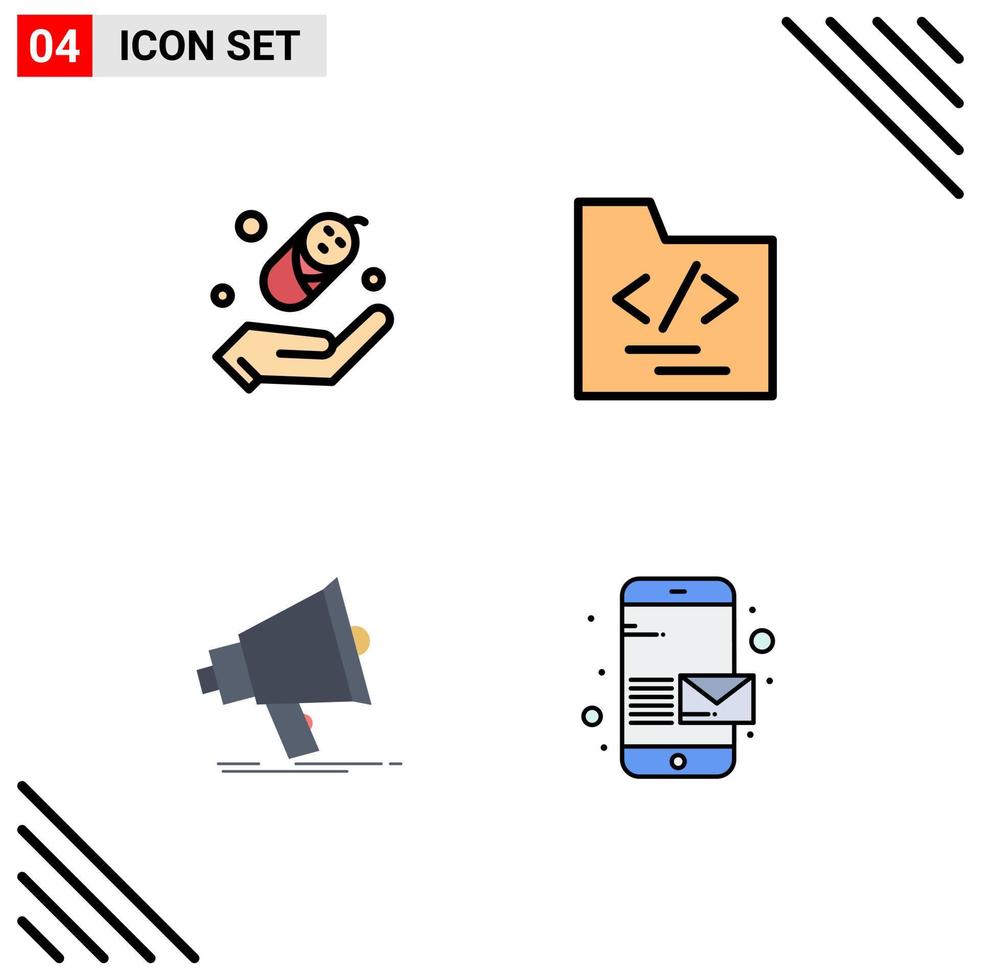 Set of 4 Modern UI Icons Symbols Signs for child media folder bullhorn email Editable Vector Design Elements