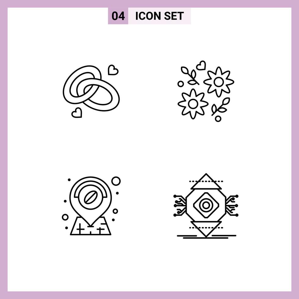 Line Pack of 4 Universal Symbols of ring coffee engagment ring gift shop Editable Vector Design Elements