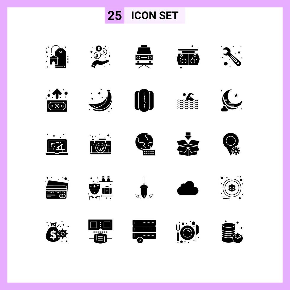 25 Solid Glyph concept for Websites Mobile and Apps economy wrench repair tool board Editable Vector Design Elements