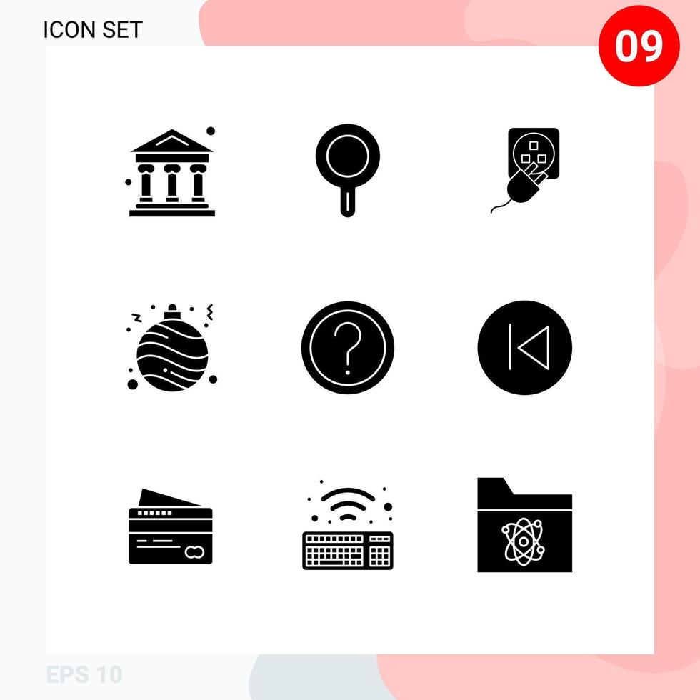 paquete de línea de vector editable de 9 glifos sólidos simples de información preguntas frecuentes elementos de diseño de vector editable de navidad de cliente eléctrico