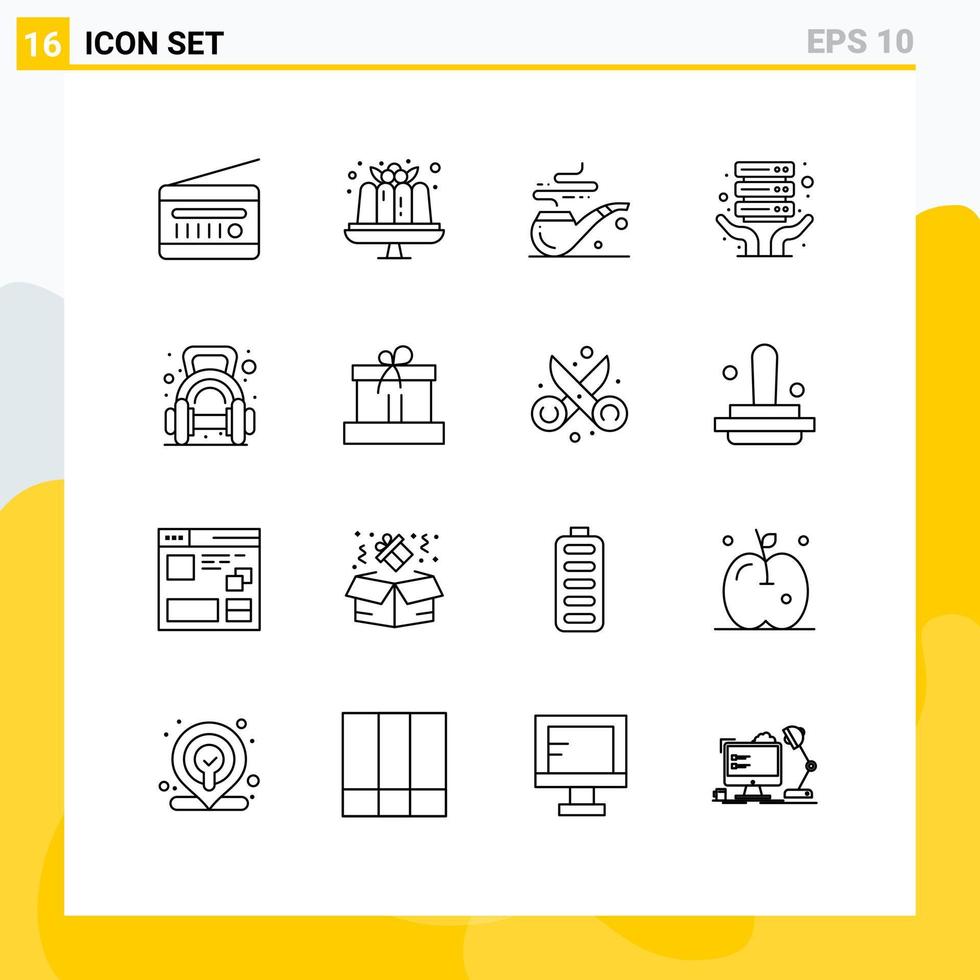 Set of 16 Modern UI Icons Symbols Signs for weight exercise sweets shared internet hosting Editable Vector Design Elements
