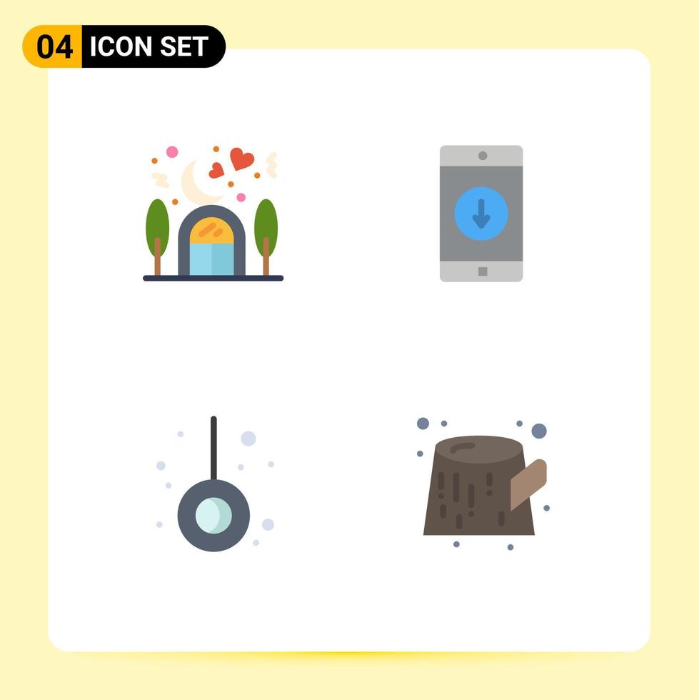 4 Thematic Vector Flat Icons and Editable Symbols of home movement lover mobile application camping Editable Vector Design Elements