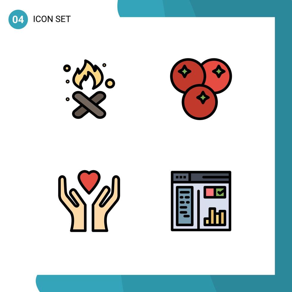 paquete de iconos vectoriales de 4 líneas y símbolos para el cuidado de quemaduras contaminación bebida corazón elementos de diseño vectorial editables vector