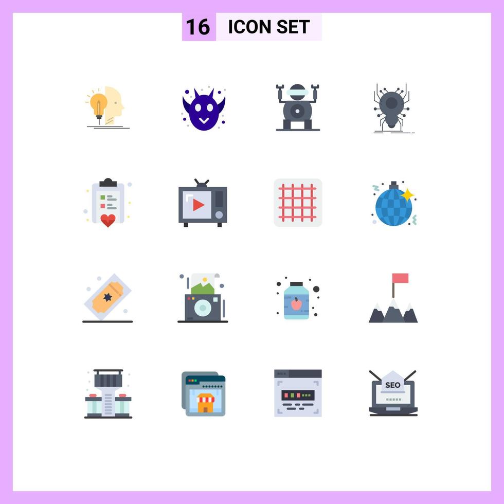 16 Flat Color concept for Websites Mobile and Apps checklist app robot virus insect Editable Pack of Creative Vector Design Elements