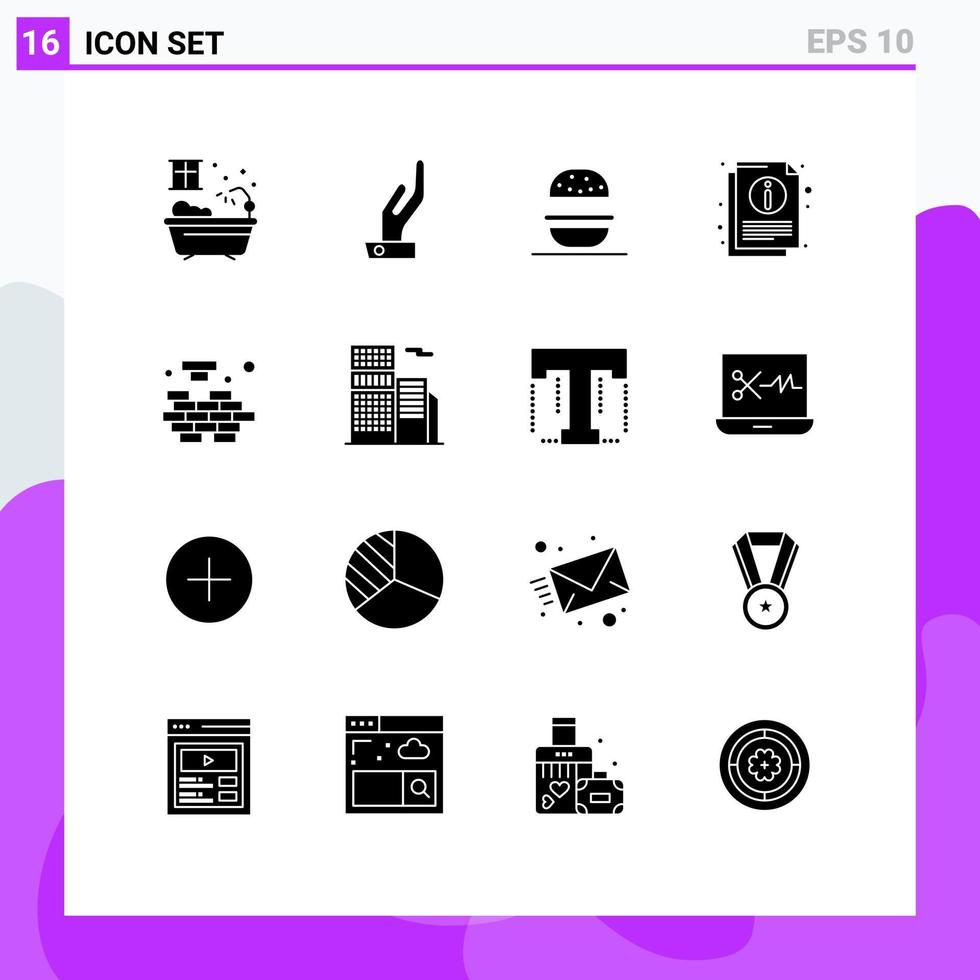 16 User Interface Solid Glyph Pack of modern Signs and Symbols of solving mind american logic sheet Editable Vector Design Elements
