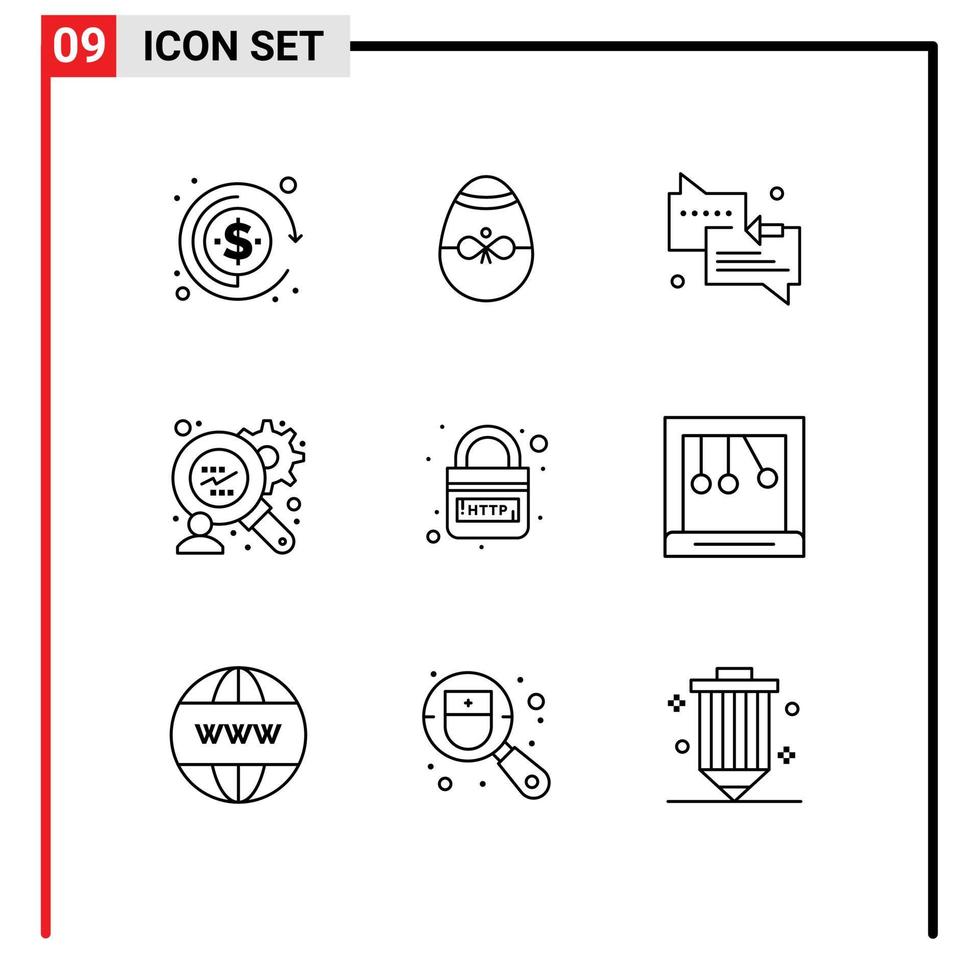 9 User Interface Outline Pack of modern Signs and Symbols of link http chat domain consumers research Editable Vector Design Elements