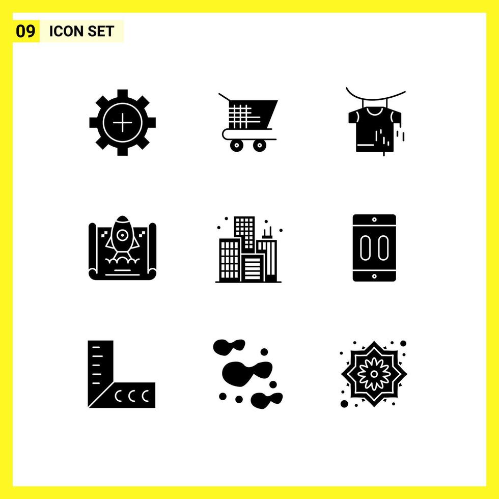 Pictogram Set of 9 Simple Solid Glyphs of cellphone life clothes city business Editable Vector Design Elements