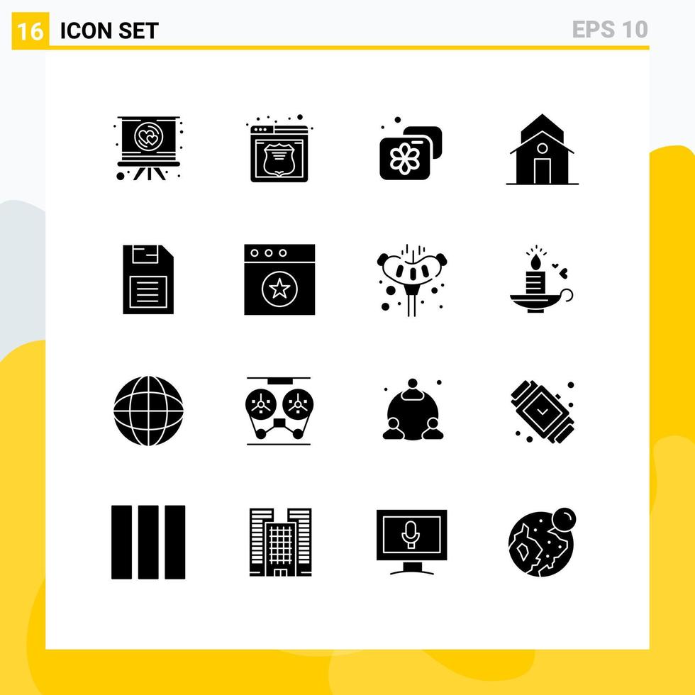 16 Universal Solid Glyph Signs Symbols of memory card municipal accommodation house building Editable Vector Design Elements