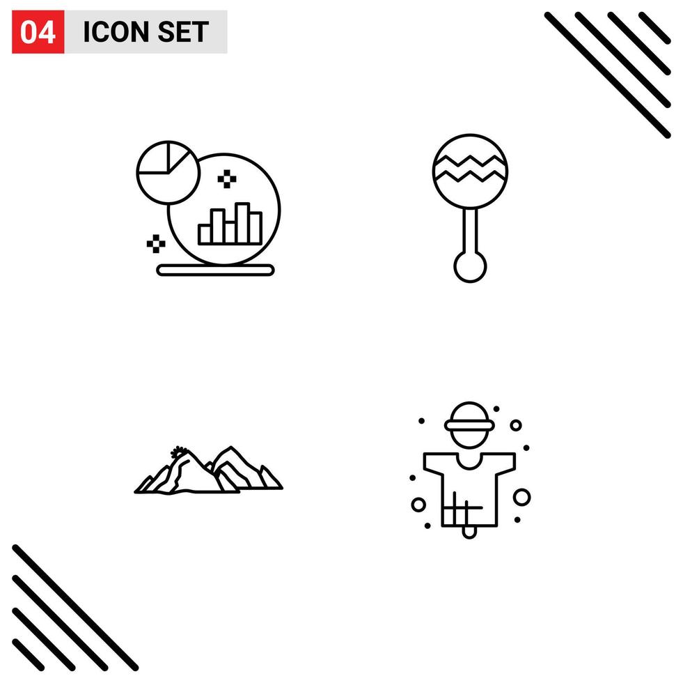 Group of 4 Modern Filledline Flat Colors Set for analysis mountain marketing maracas hill Editable Vector Design Elements