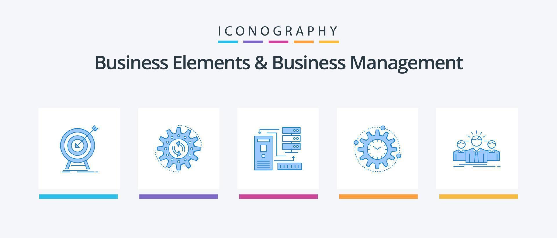 Elementos comerciales y paquete de iconos azul 5 de administración comercial, incluido el procesamiento. eficiencia. tarea. información. base de datos. diseño de iconos creativos vector