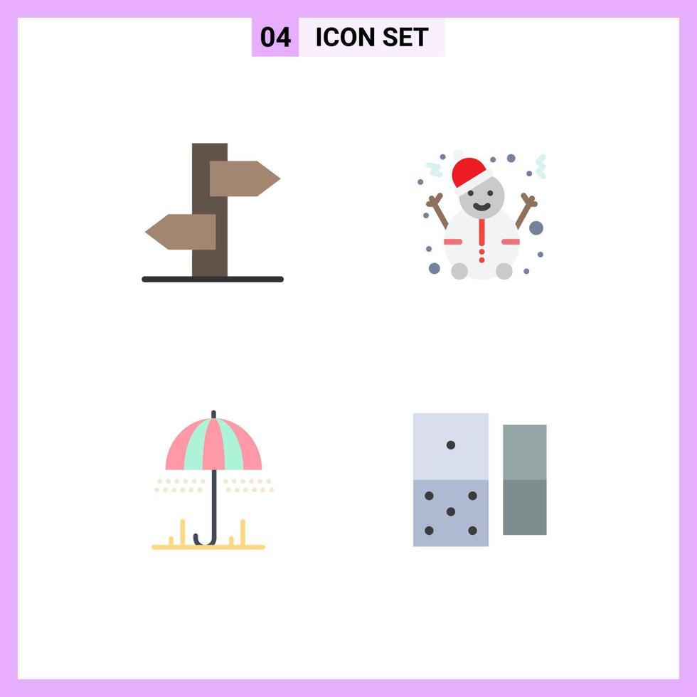 Flat Icon Pack of 4 Universal Symbols of direction weather signpost snowman casino Editable Vector Design Elements