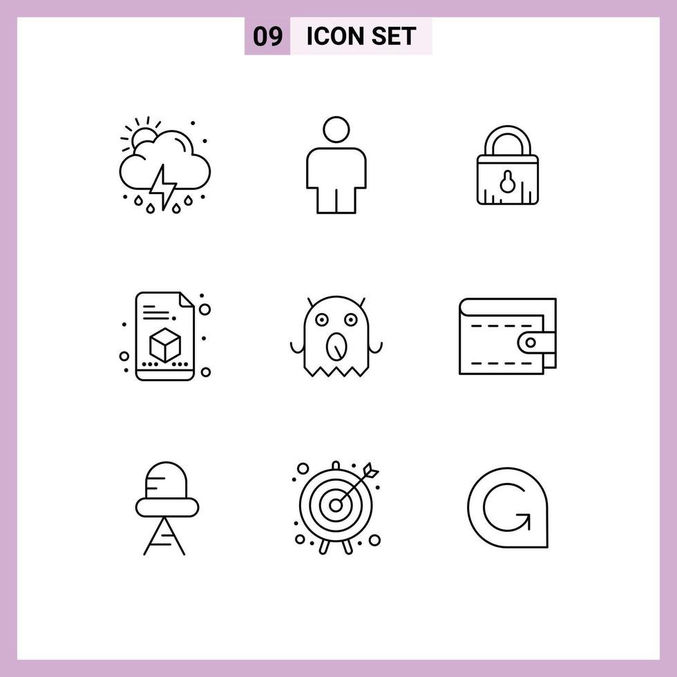 Stock Vector Icon Pack of 9 Line Signs and Symbols for money space ecommerce alien page Editable Vector Design Elements