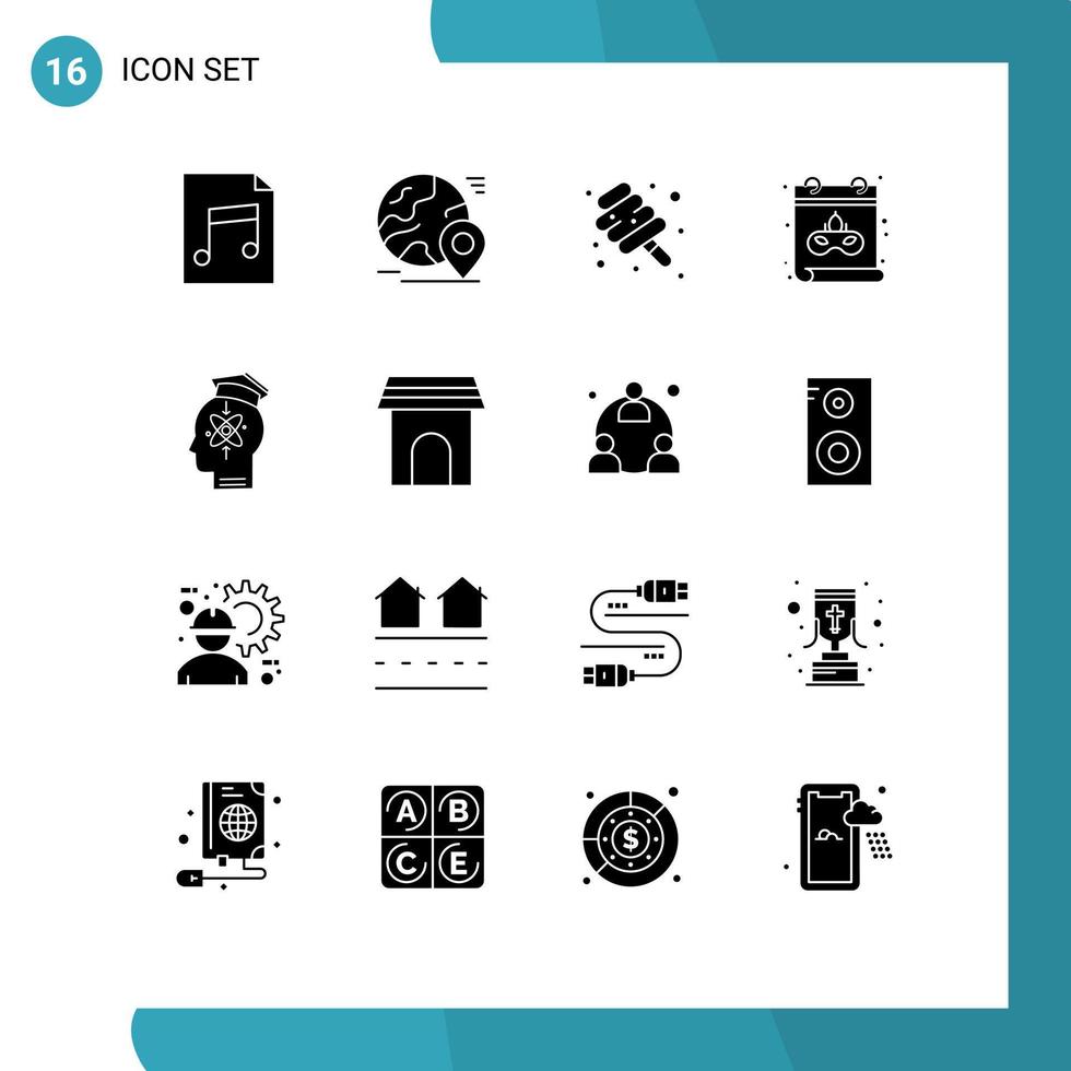 Solid Glyph Pack of 16 Universal Symbols of human capability food date calendar Editable Vector Design Elements