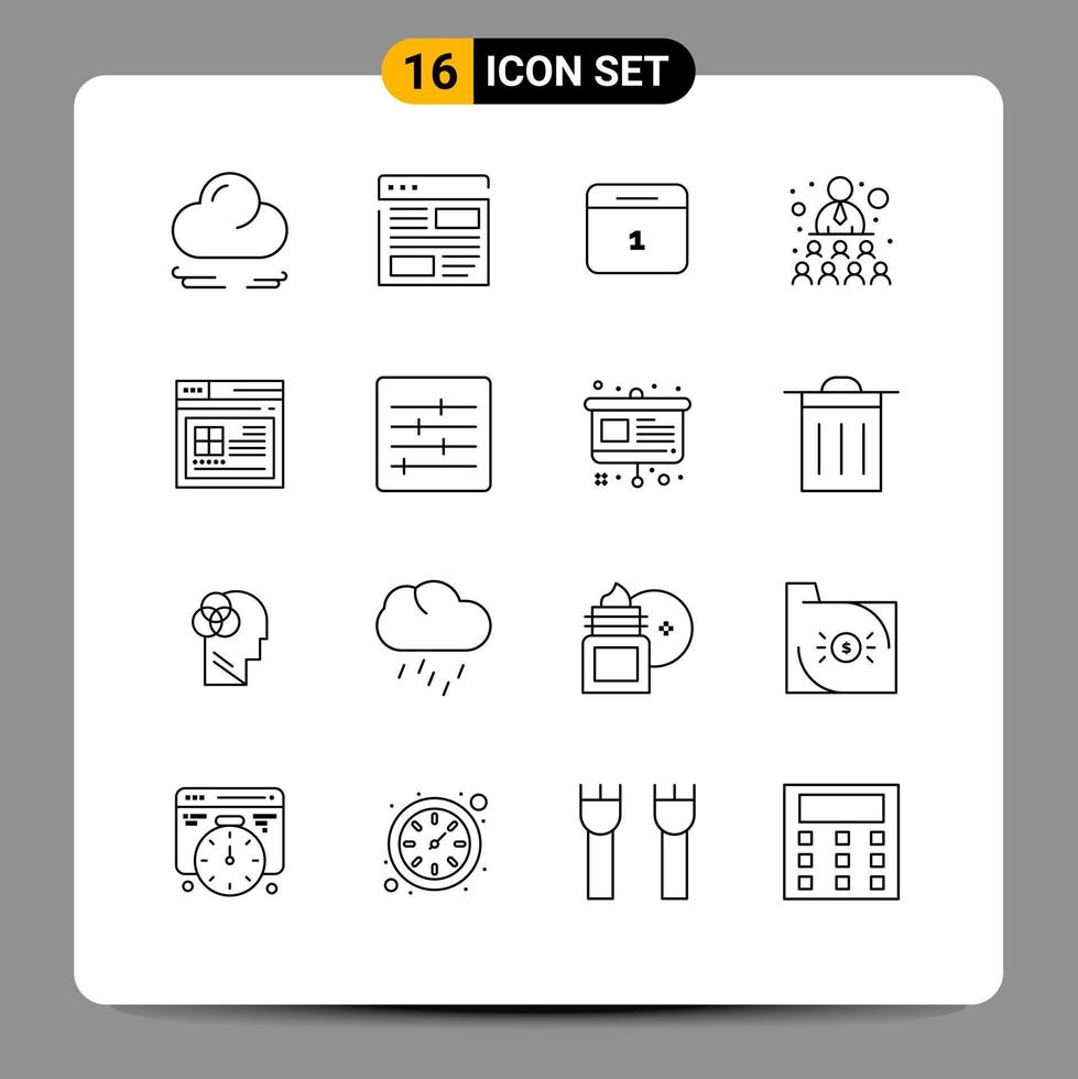 Pack of 16 creative Outlines of page work calender team building Editable Vector Design Elements