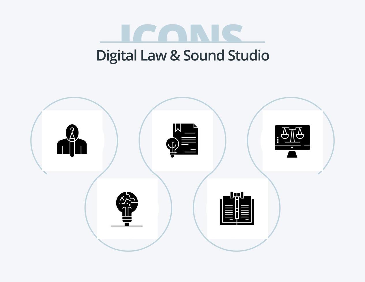Digital Law And Sound Studio Glyph Icon Pack 5 Icon Design. digital. business. law. creative. author vector
