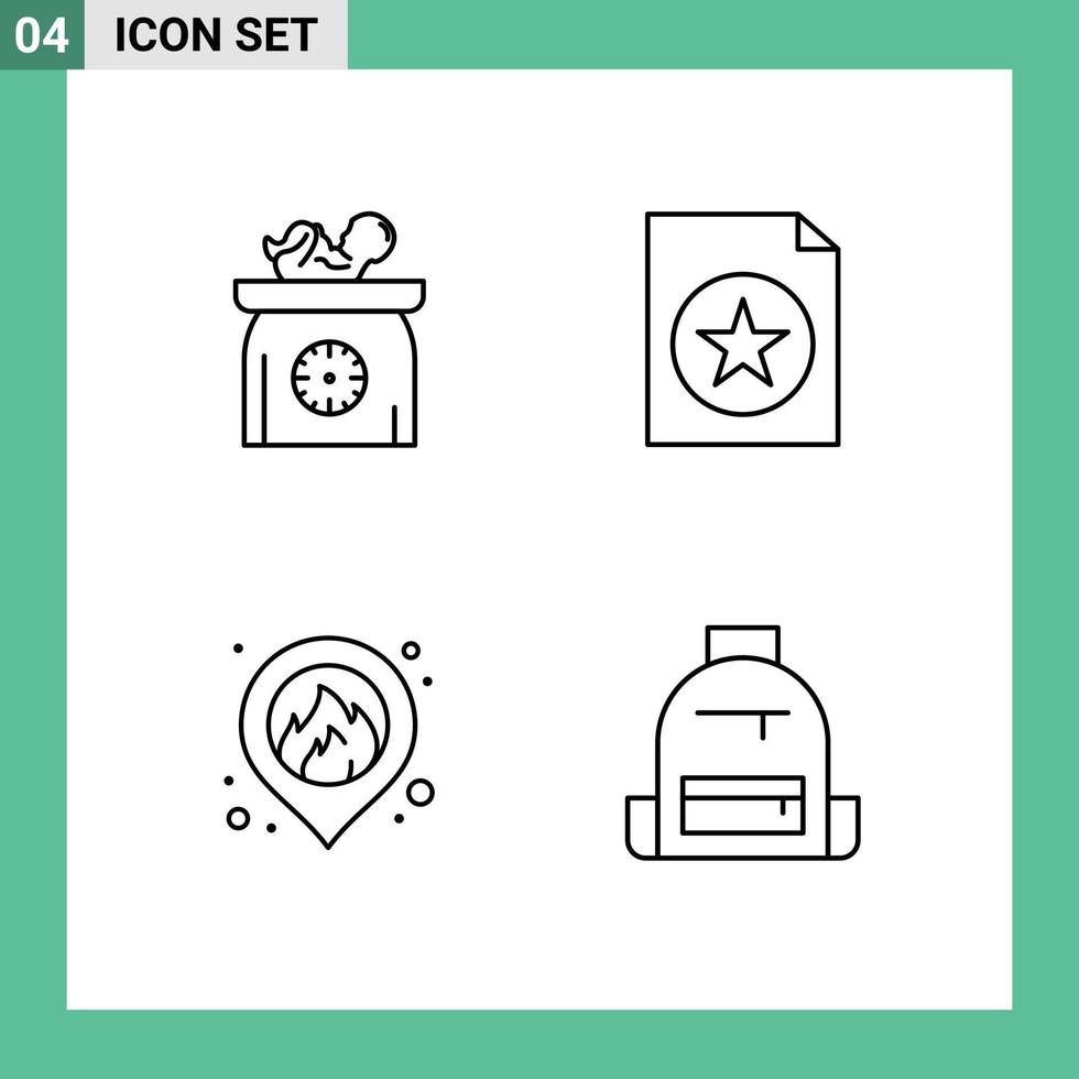 Universal Icon Symbols Group of 4 Modern Filledline Flat Colors of weight location scales favorite backpack Editable Vector Design Elements