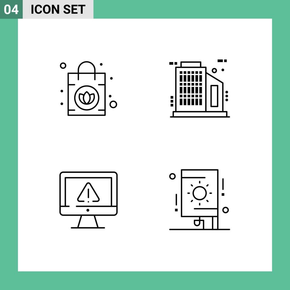 4 Thematic Vector Filledline Flat Colors and Editable Symbols of handbag internet building computer celebration Editable Vector Design Elements