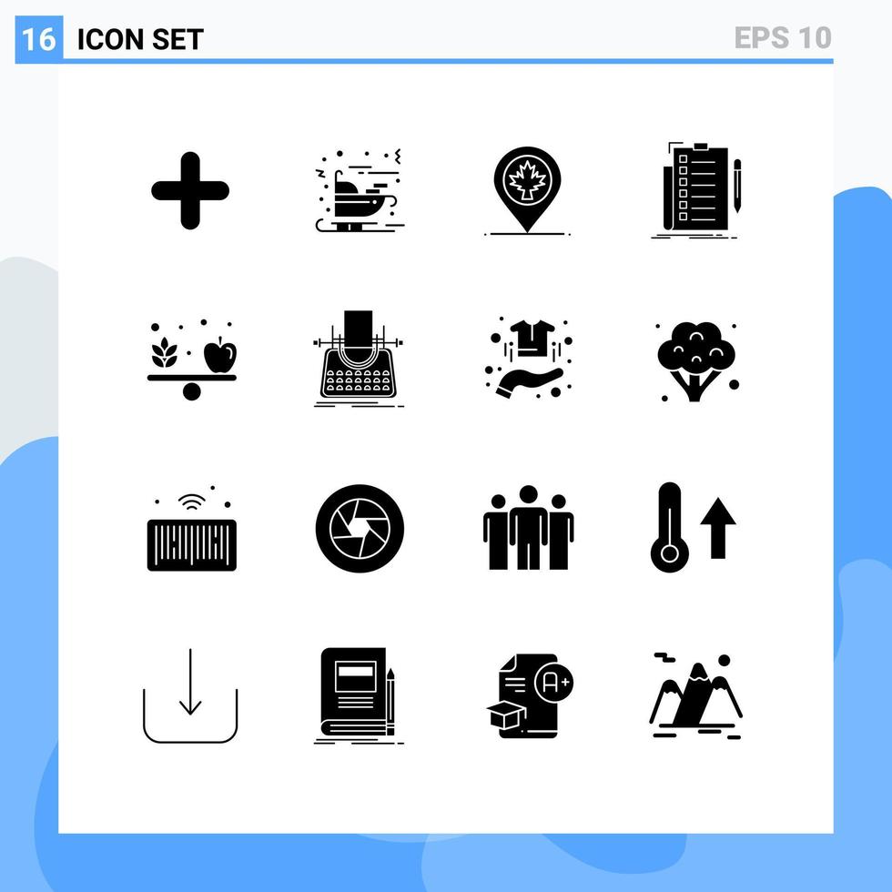 16 User Interface Solid Glyph Pack of modern Signs and Symbols of apple list map check expertise Editable Vector Design Elements