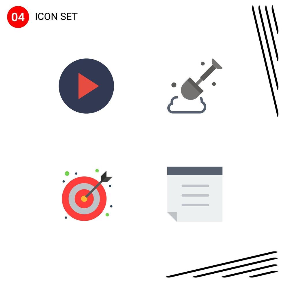 grupo de 4 iconos planos signos y símbolos para elementos de diseño vectorial editables del centro de pala de texto multimedia vector