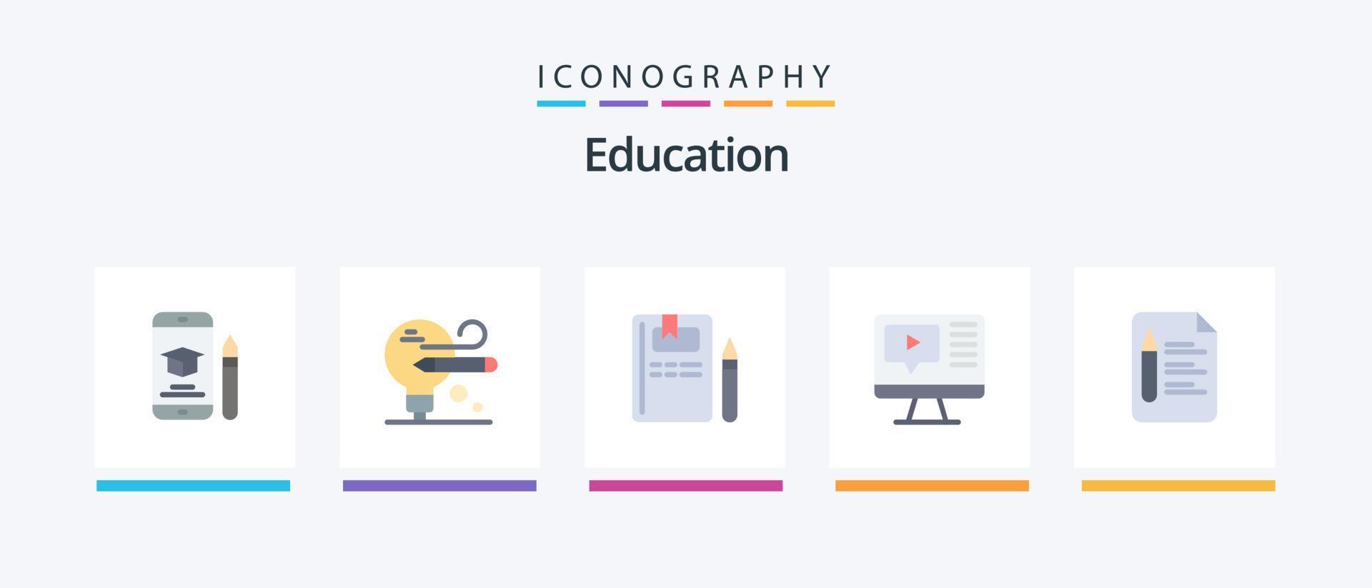 Education Flat 5 Icon Pack Including text. education. book. video. computer. Creative Icons Design vector