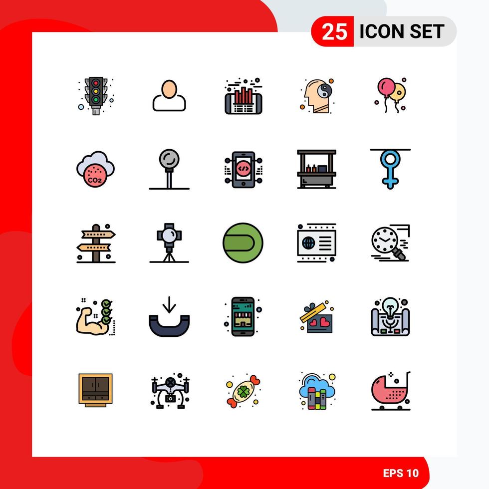 25 Universal Filled line Flat Colors Set for Web and Mobile Applications nature bloon investment mind meditation Editable Vector Design Elements
