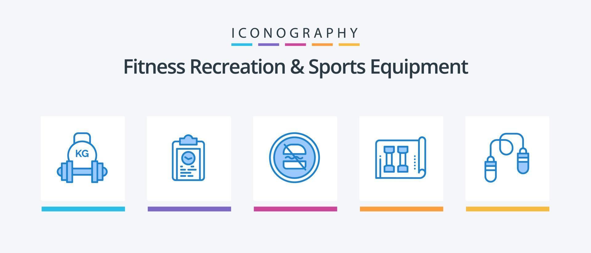 paquete de íconos azul 5 de equipos deportivos y de recreación física que incluye inventario. equipo. progreso. rápido. dieta. diseño de iconos creativos vector