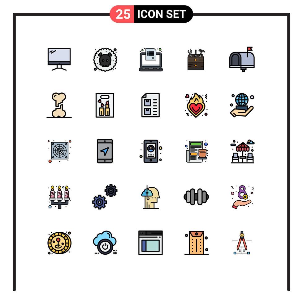 Set of 25 Vector Filled line Flat Colors on Grid for tools box waste tool questionnaire Editable Vector Design Elements