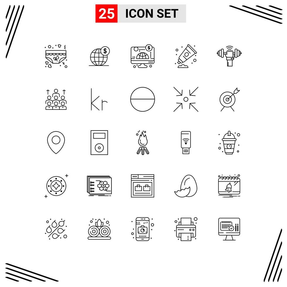 25 Thematic Vector Lines and Editable Symbols of paint art globe cream business Editable Vector Design Elements