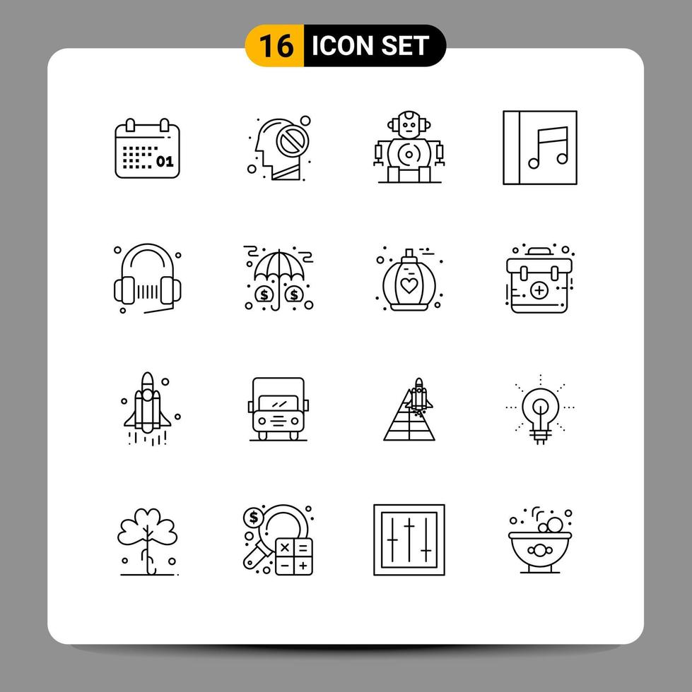 16 iconos creativos signos y símbolos modernos de música auriculares cnc cliente medios elementos de diseño vectorial editables vector