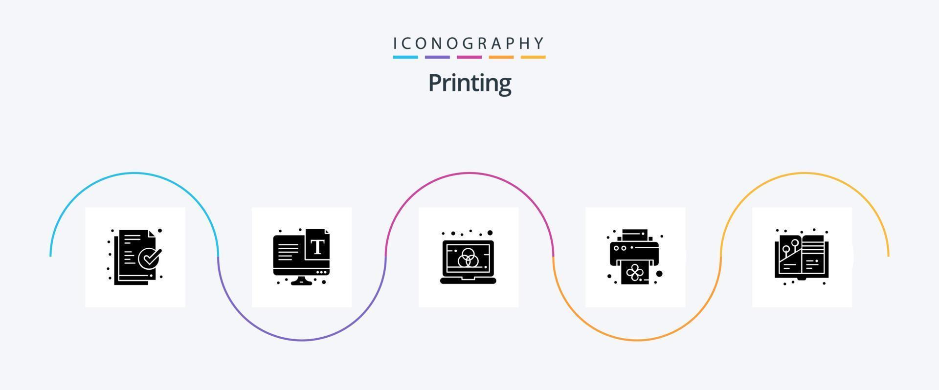 Printing Glyph 5 Icon Pack Including painting book. design. computer. art. print vector