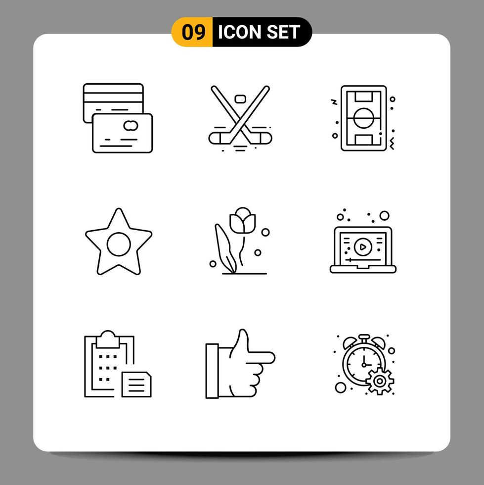 Pictogram Set of 9 Simple Outlines of floral studio football media game Editable Vector Design Elements