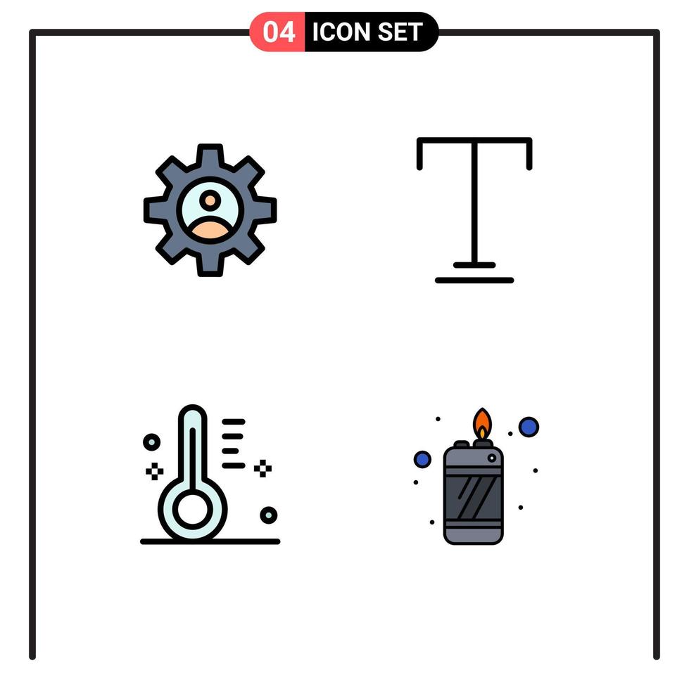 4 Thematic Vector Filledline Flat Colors and Editable Symbols of gear sunny use underline fire Editable Vector Design Elements