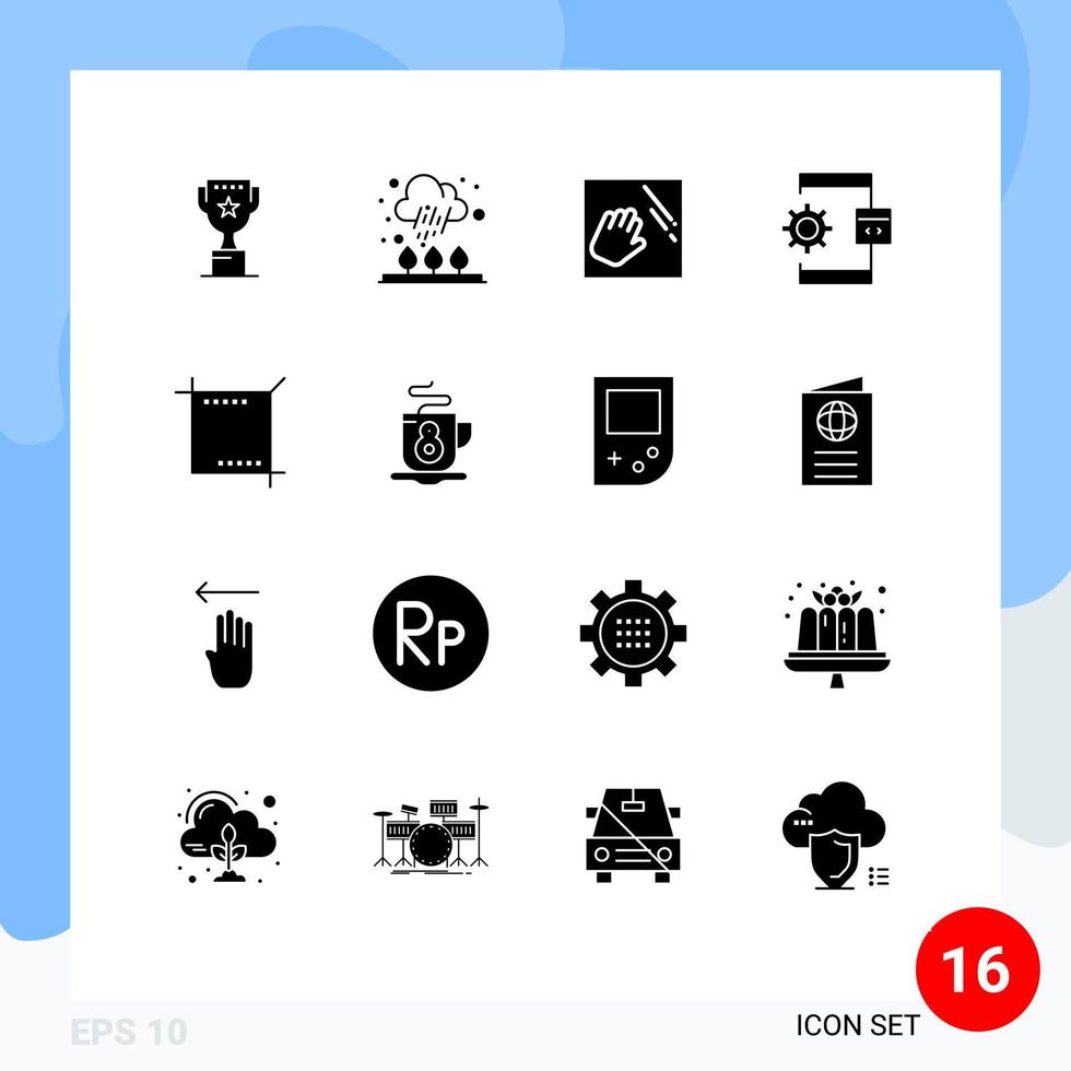 Pictogram Set of 16 Simple Solid Glyphs of crop development cleaning develop app Editable Vector Design Elements