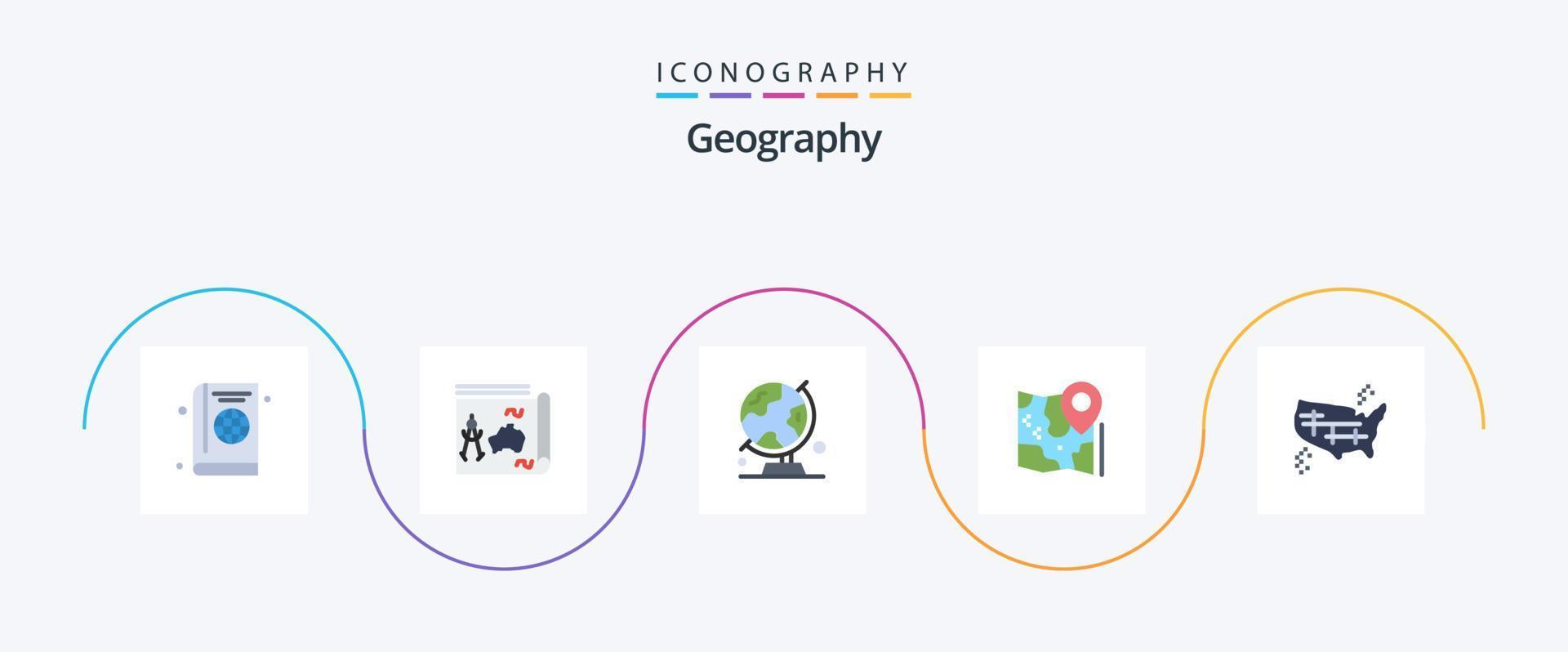 Geo Graphy Flat 5 Icon Pack Including location. map. book. table globe. map vector