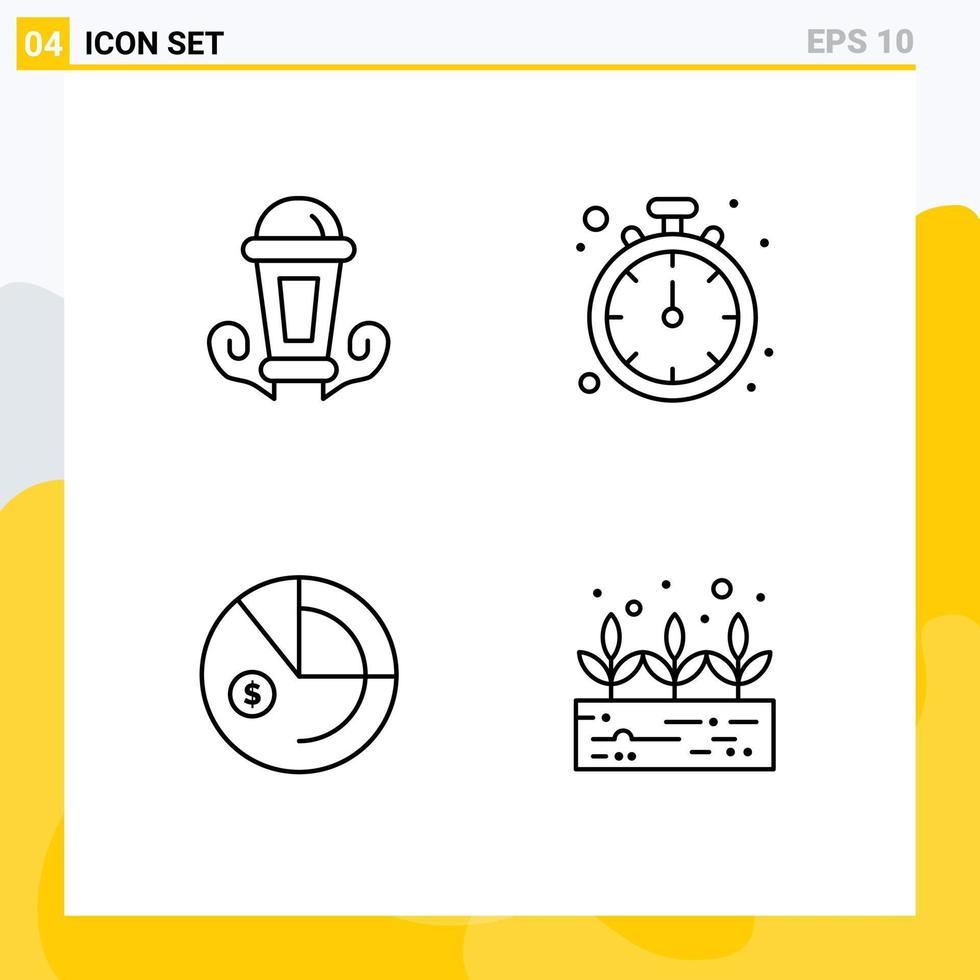 Modern Set of 4 Filledline Flat Colors Pictograph of light data lantern timer investment Editable Vector Design Elements