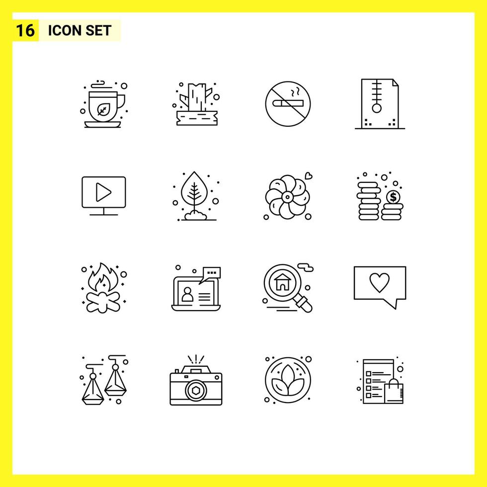 Editable Vector Line Pack of 16 Simple Outlines of monitor design smoking compressed archive Editable Vector Design Elements