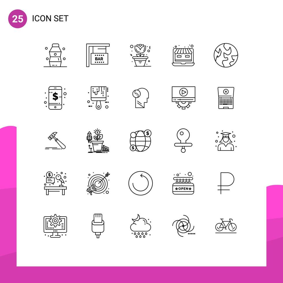 Group of 25 Modern Lines Set for business planet home earth web Editable Vector Design Elements