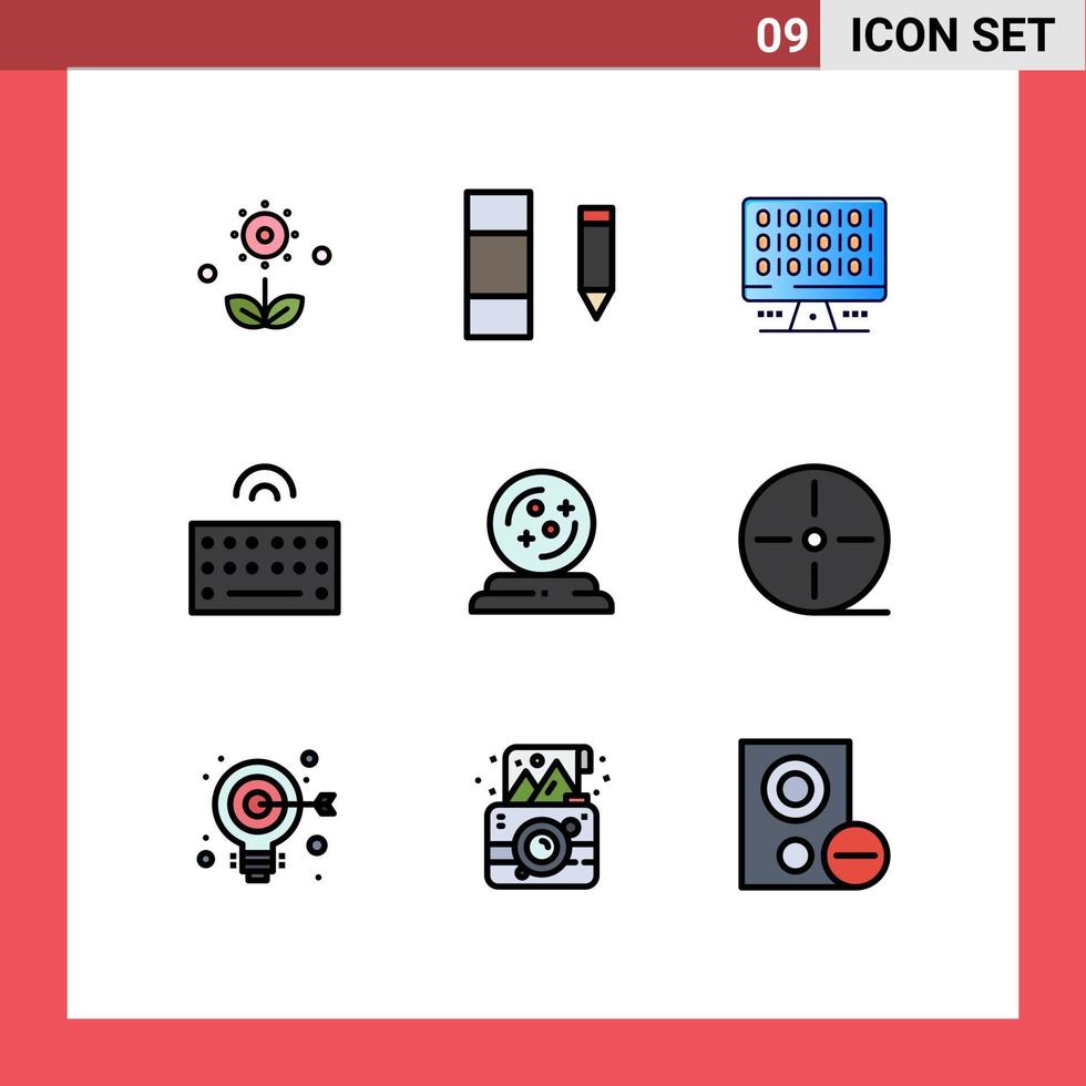 Group of 9 Filledline Flat Colors Signs and Symbols for mage wireless web type hardware Editable Vector Design Elements