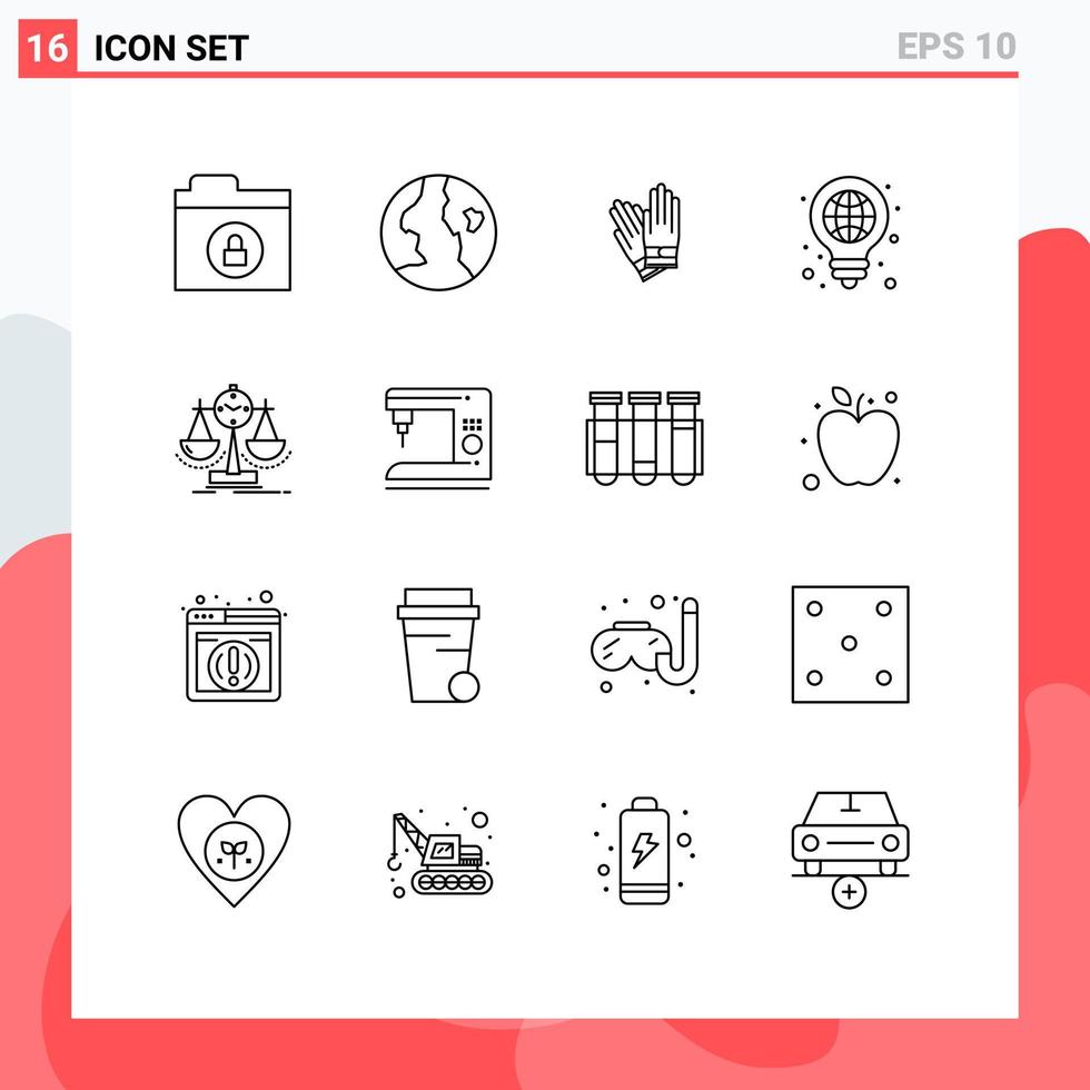 16 Thematic Vector Outlines and Editable Symbols of measure balanced construction pen globe Editable Vector Design Elements