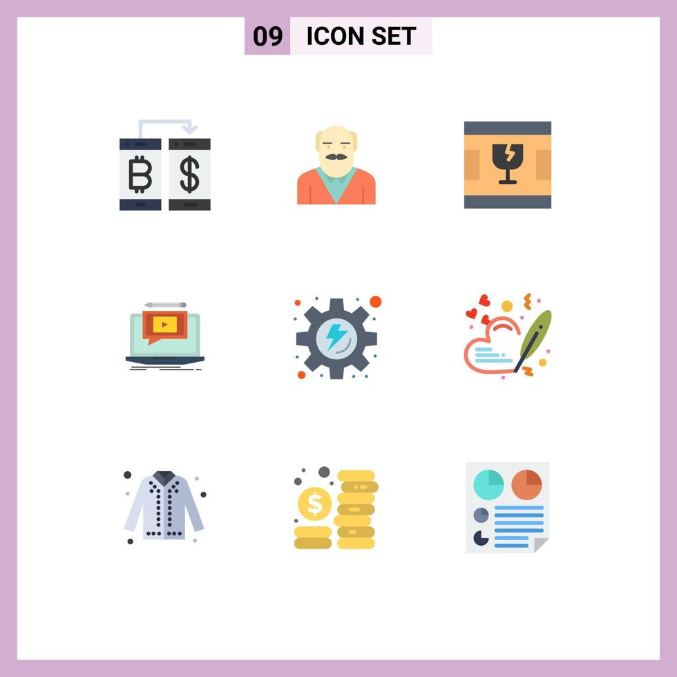 Pack of 9 creative Flat Colors of video screen uncle player shapes Editable Vector Design Elements