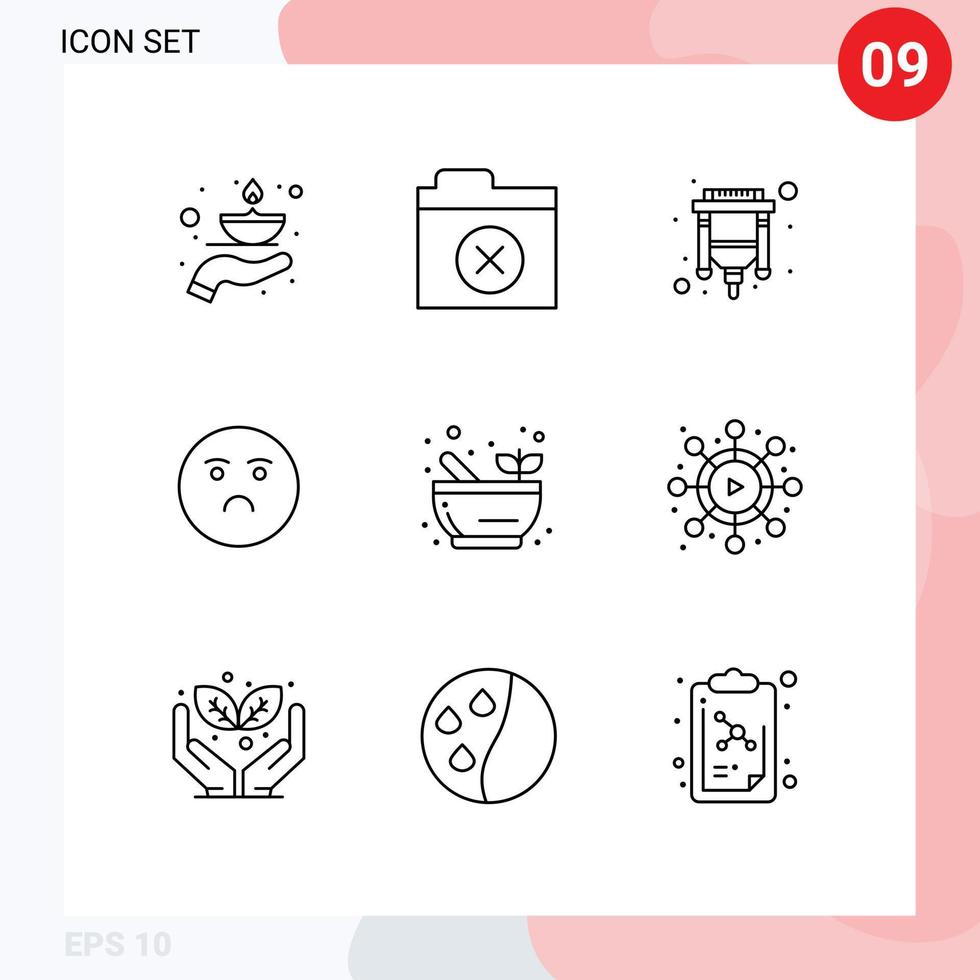 9 iconos creativos signos y símbolos modernos de la ciencia cable triste sentimiento emoji elementos de diseño vectorial editables vector