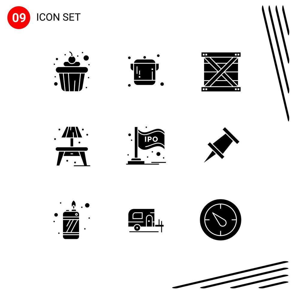 Group of 9 Solid Glyphs Signs and Symbols for bar market design ipo living Editable Vector Design Elements