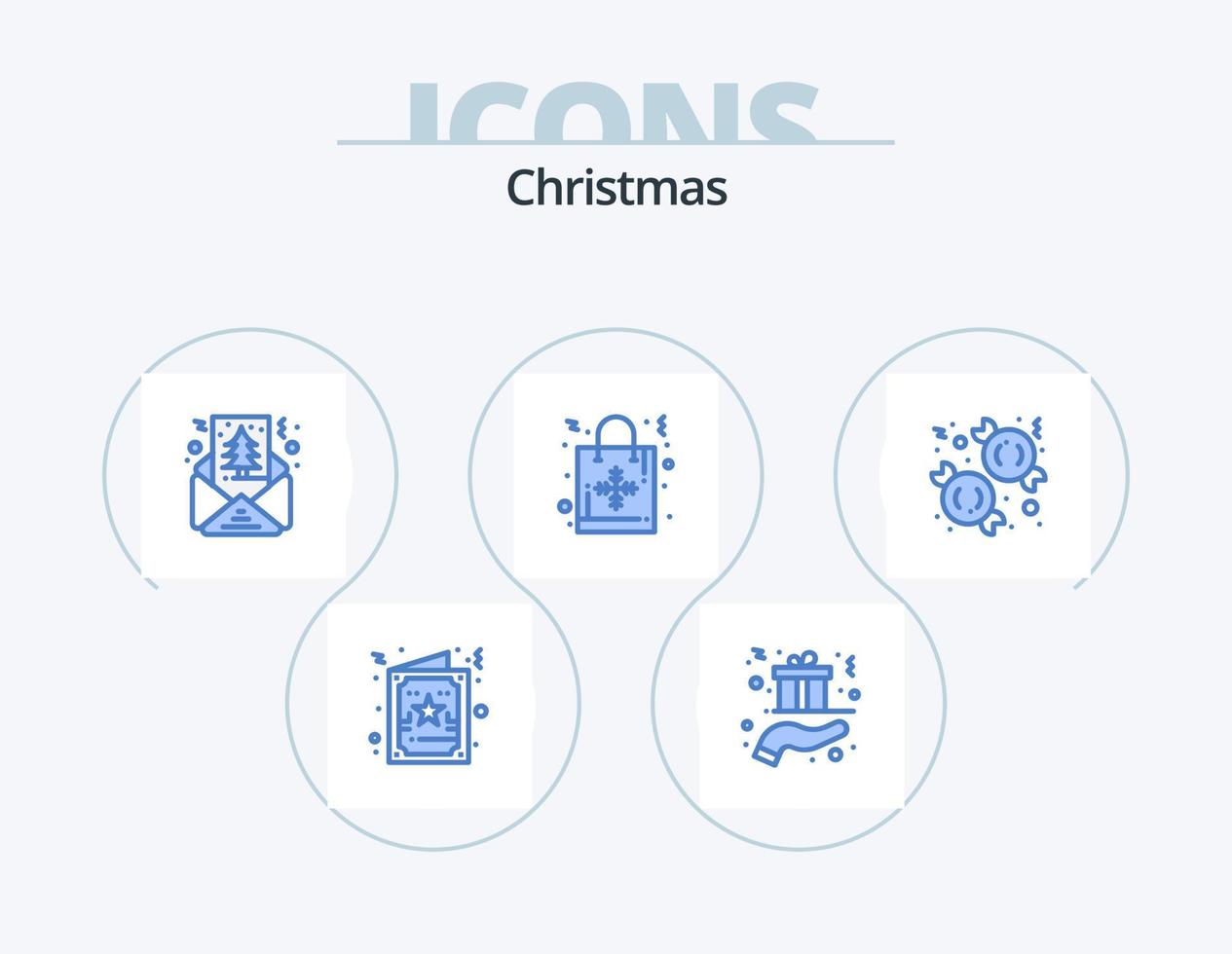 Christmas Blue Icon Pack 5 Icon Design. candy. gift. present. christmas bag. shapes vector