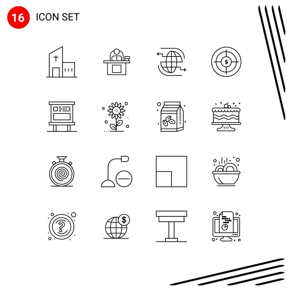 Group of 16 Outlines Signs and Symbols for audience communication laptop internet connect Editable Vector Design Elements