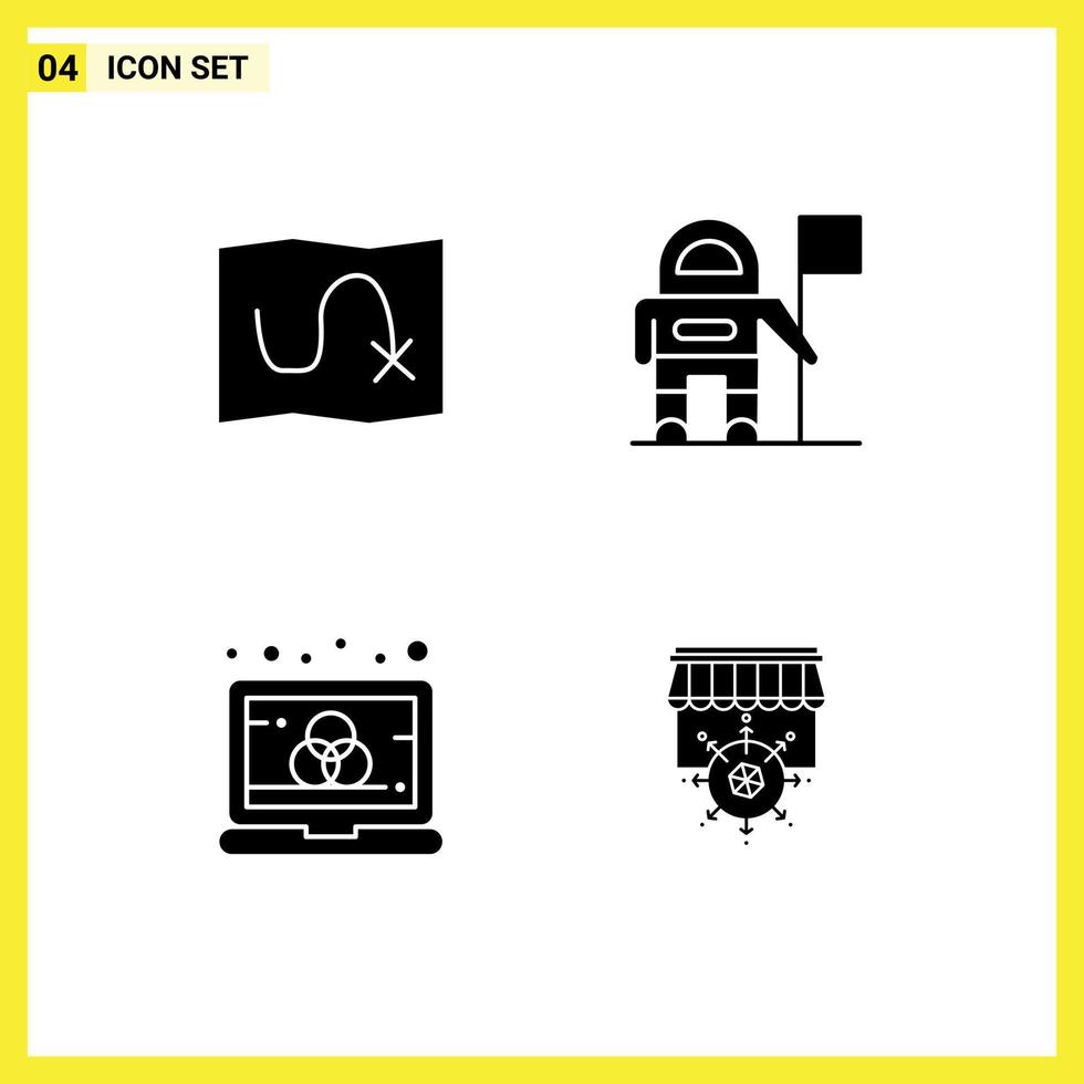 Solid Glyph Pack of Universal Symbols of map screen astronaut color shopping Editable Vector Design Elements